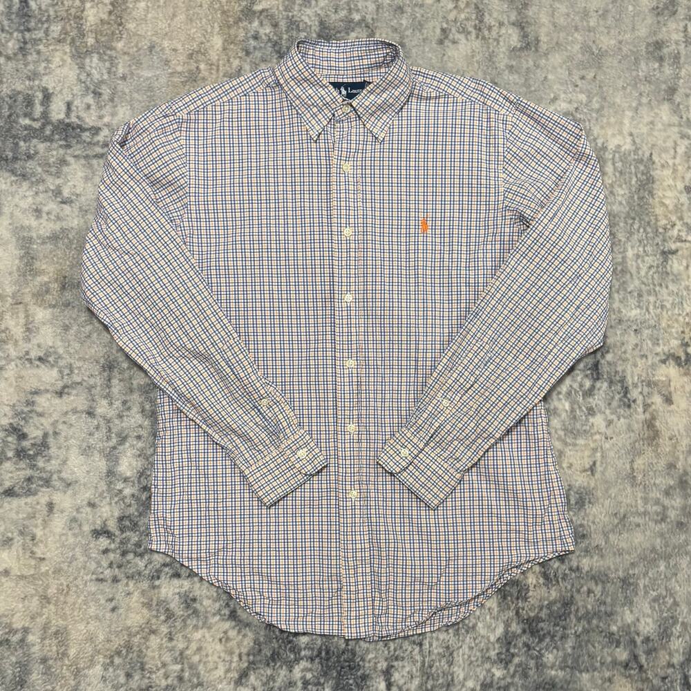 Ralph Lauren Classic Fit Shirt Mens M Long Sleeve Plaid Button Up Blue Orange